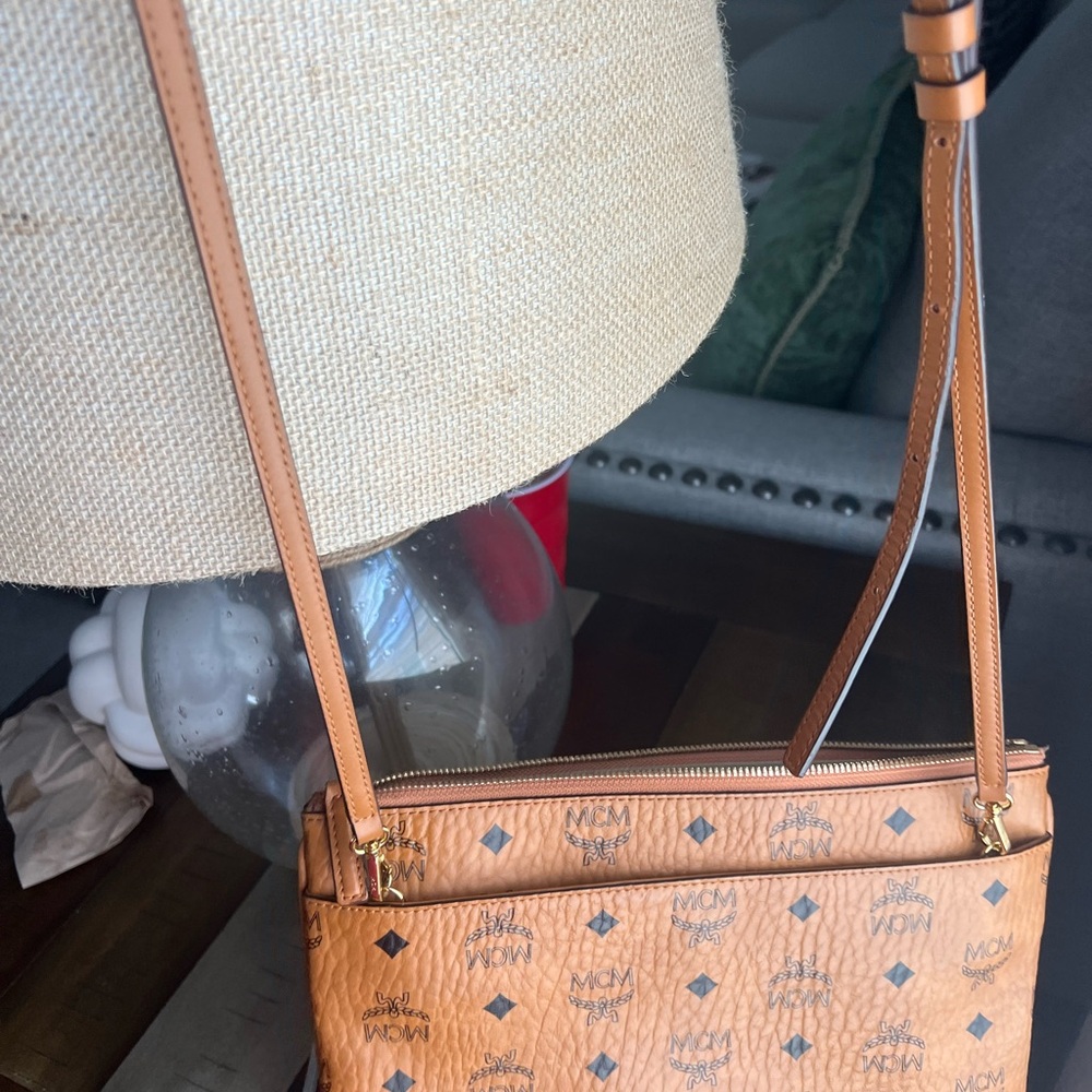 MCM Tan Leather Crossbody Bag with Adjustable Strap